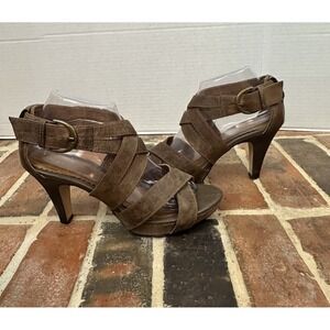 Indigo By Clarks Brown Leather Strappy Platform Sandals High Heel Women's 8